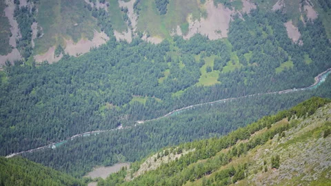 Aerial View of Hemu River Canyon from Yunxiao Peak Altay Xinjiang Stock Footage 344528082