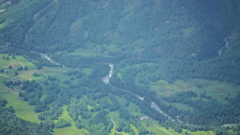 Aerial View of Hemu River Canyon from Yunxiao Peak Altay Xinjiang Stock Footage 344528091