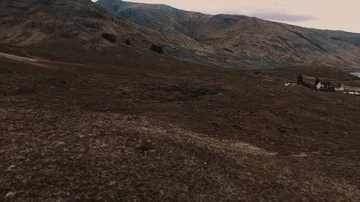 Aerial View of a Herd of Deer Running in an Empty Mountain Landscape Stock Footage 85753858