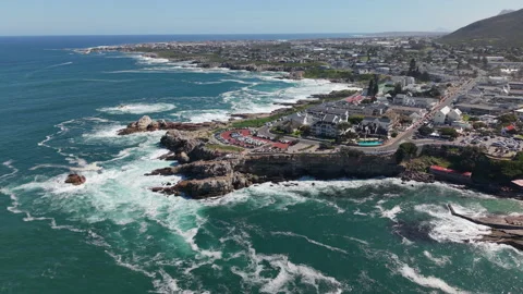 Aerial View Of The Hermanus Old Harbour Area In Western Cape, South Africa. Stock Footage 321458403