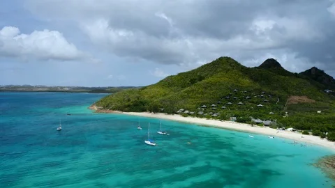 Aerial view of Hermitage bay beach, Antigua, Barbuda Stock Footage