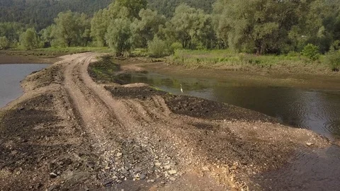 Aerial view of Heron on the river shallow 4k Stock Footage 78504830