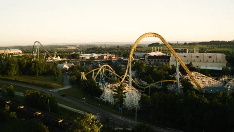 Aerial view of Hershey Park with a train in the foreground 库存影片 249693148