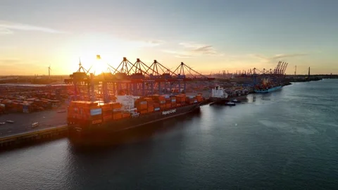 Aerial view of HHLA Container Terminal Altenwerder, Germany. Stock Footage 340867624