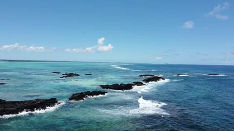 Aerial view of hidden gem — wild tropical paradise with coral reef, Mauritius Stock Footage 303997628