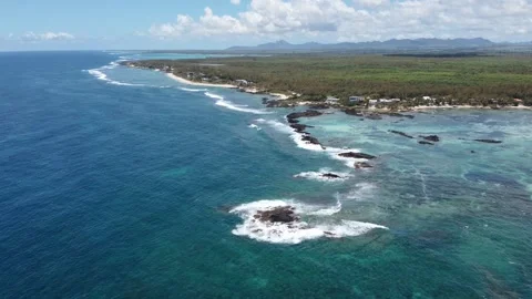 Aerial view of hidden gem — wild tropical paradise with coral reef, Mauritius Stock Footage 304035081