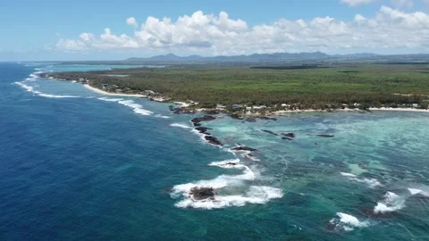 Aerial view of hidden gem — wild tropical paradise with coral reef, Mauritius Stock Footage 304035598