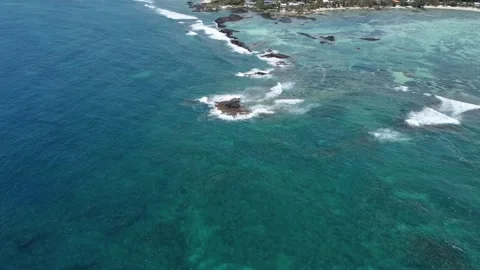 Aerial view of hidden gem — wild tropical paradise with coral reef, Mauritius Stock Footage 304035639