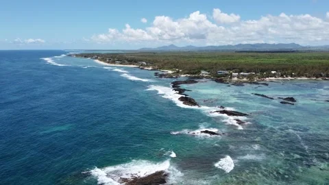 Aerial view of hidden gem — wild tropical paradise with coral reef, Mauritius Stock Footage 304035669