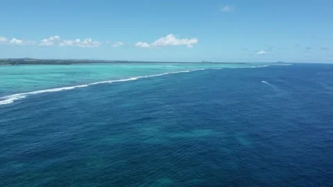 Aerial view of hidden gem — wild tropical paradise with coral reef, Mauritius Stock Footage 304035838