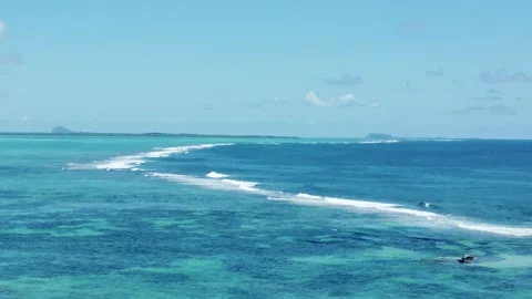 Aerial view of hidden gem — wild tropical paradise with coral reef, Mauritius Stock Footage 304036871