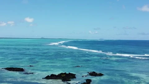 Aerial view of hidden gem — wild tropical paradise with coral reef, Mauritius Stock Footage 304037762
