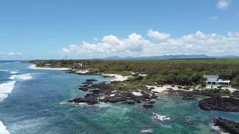 Aerial view of hidden gem — wild tropical paradise with coral reef, Mauritius Stock Footage 304038875