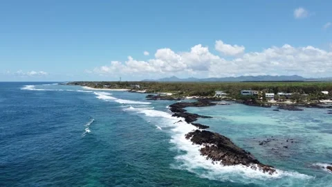 Aerial view of hidden gem — wild tropical paradise with coral reef, Mauritius Stock Footage 304038948