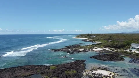 Aerial view of hidden gem — wild tropical paradise with coral reef, Mauritius Stock Footage 304040782