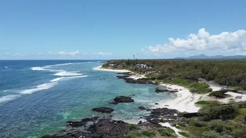 Aerial view of hidden gem — wild tropical paradise with coral reef, Mauritius Stock Footage 304040784