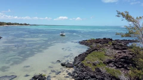 Aerial view of hidden gem — wild tropical paradise with coral reef, Mauritius Stock Footage 304040856