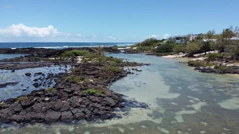 Aerial view of hidden gem — wild tropical paradise with coral reef, Mauritius Stock Footage 304042285
