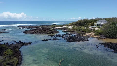 Aerial view of hidden gem — wild tropical paradise with coral reef, Mauritius Stock Footage 304042673