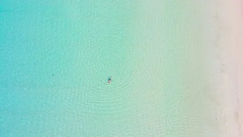Aerial view High angle view (Top view) Beautiful Beach white sand and blue seawa Stockbeeldmateriaal 146945032