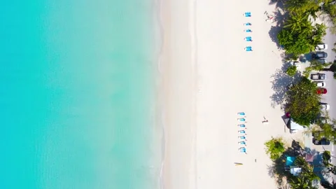 Aerial view High angle view (Top view) Beautiful Beach white sand and blue seawa Stockbeeldmateriaal 146945556