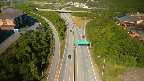 Aerial view High angle view of road junction of an Industrial Area with Traffic Stock Footage 257082851