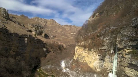 Aerial view of high cliffs in the mountain gorge of the Caucasus. Stock Footage 178651268