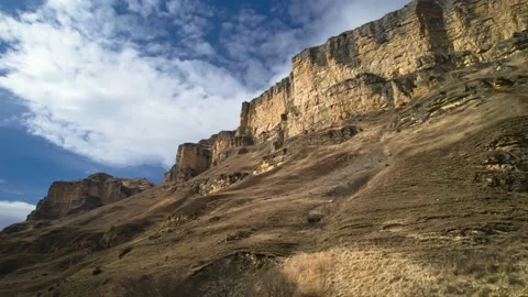Aerial view of high cliffs in the mountain gorge of the Caucasus. Stock Footage 178657983