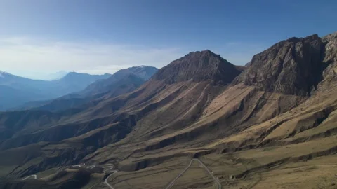 Aerial view of high cliffs in the mountain gorge of the Caucasus. Stock Footage 195559358