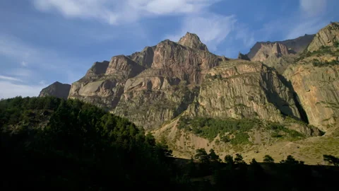 Aerial view of high cliffs in a mountain gorge. Stock Footage 325304844