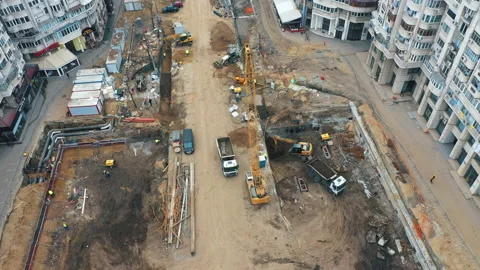 Aerial view of high crane on a construction site in the city. Stock Footage 158238205