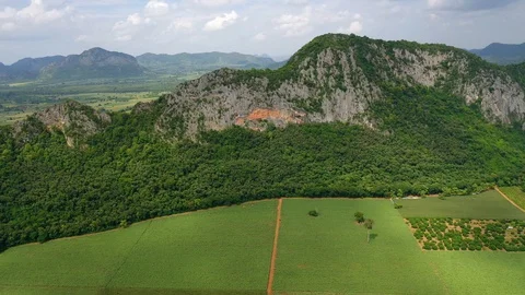 Aerial view. High mountain views and the verdant farmland of the countryside 動画素材 112398908