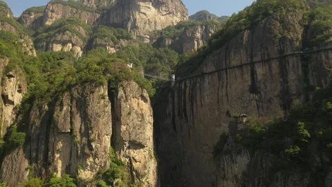 Aerial view of the high mountains and morning mist in the Nanxi River tourist Stock Footage 314079328