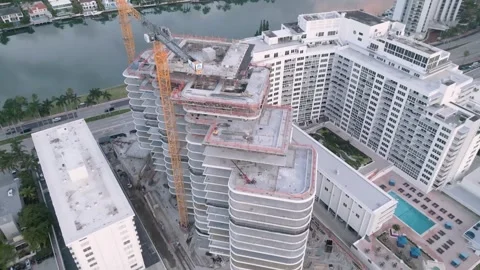 Aerial view of high-rise construction in Miami Beach, United States. Stock Footage 346631180