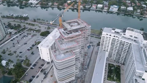Aerial view of high-rise construction in Miami Beach, United States. Stock Footage 346631481