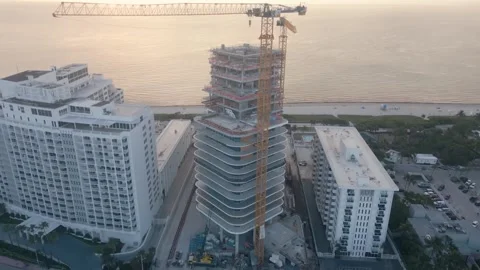 Aerial view of high-rise construction in Miami Beach, United States. Stock Footage 346635870