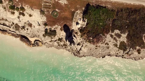 Aerial View of High Rock Lighthouse and Coast, Grand Bahama, Bahamas Stock Footage 104242826