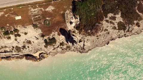 Aerial View of High Rock Lighthouse and Coast, Grand Bahama, Bahamas Stock Footage 104243218