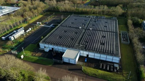 Aerial view of a high-security data center in Milton Keynes supporting global Stock Footage 333022554