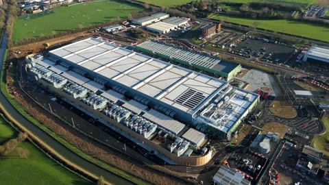 Aerial view of a high-security data campus for cloud networking and AI Stock Footage 335024222