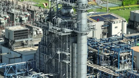 Aerial view of a high-tech power plant. Stock Footage 340134281