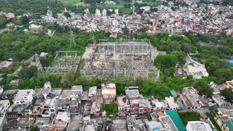 Aerial view of a high voltage electrical substation and power grid in Janip.. 库存影片 339548434