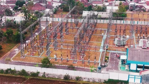 Aerial View of High Voltage Electrical Substation Stock Footage 342326184