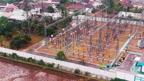 Aerial View of High Voltage Electrical Substation Stock Footage 342328103