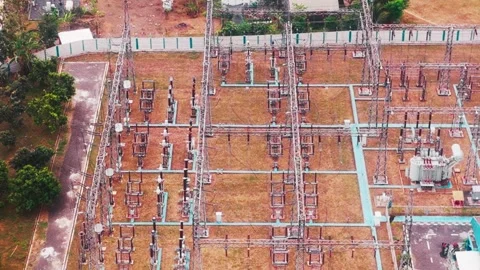 Aerial View of High Voltage Electrical Substation Stock Footage 342330926