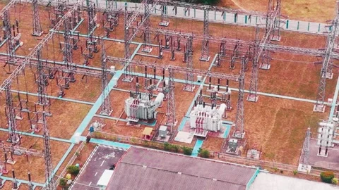 Aerial View of High Voltage Electrical Substation Stock Footage 342330955