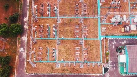 Aerial View of High Voltage Electrical Substation Stock Footage 342330995