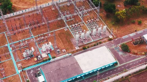 Aerial View of High Voltage Electrical Substation Stock Footage 342331052