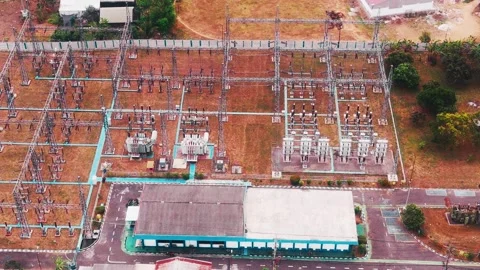 Aerial View of High Voltage Electrical Substation Stock Footage 342331151