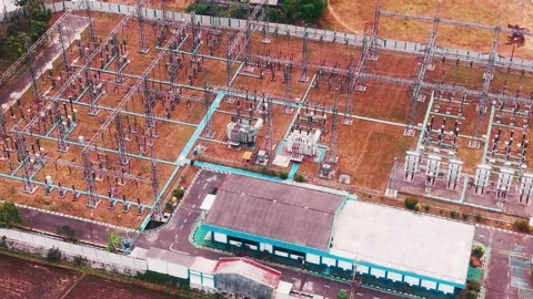 Aerial View of High Voltage Electrical Substation Stock Footage 342331311